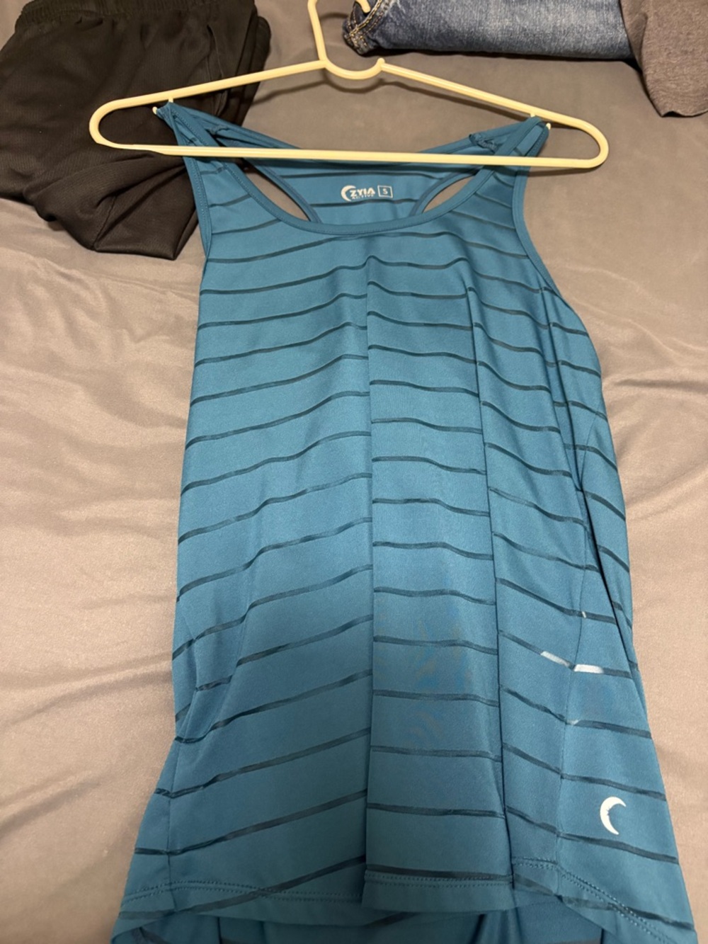 ZYIA Teal Striped Racerback Tank - Crescent Moon Logo